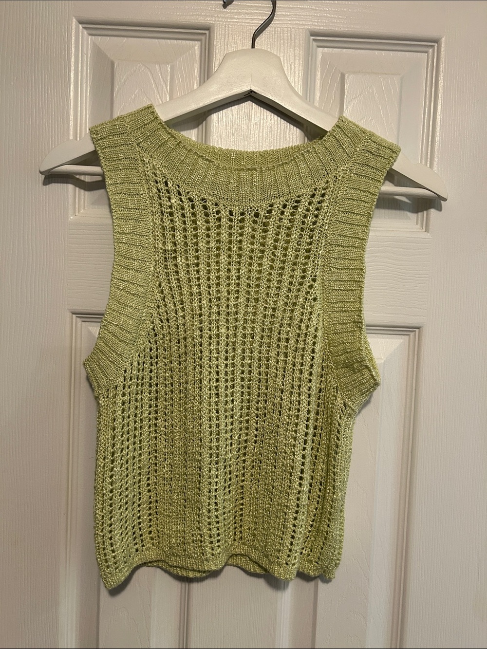 Light Green Open-Knit Sleeveless Tank Top